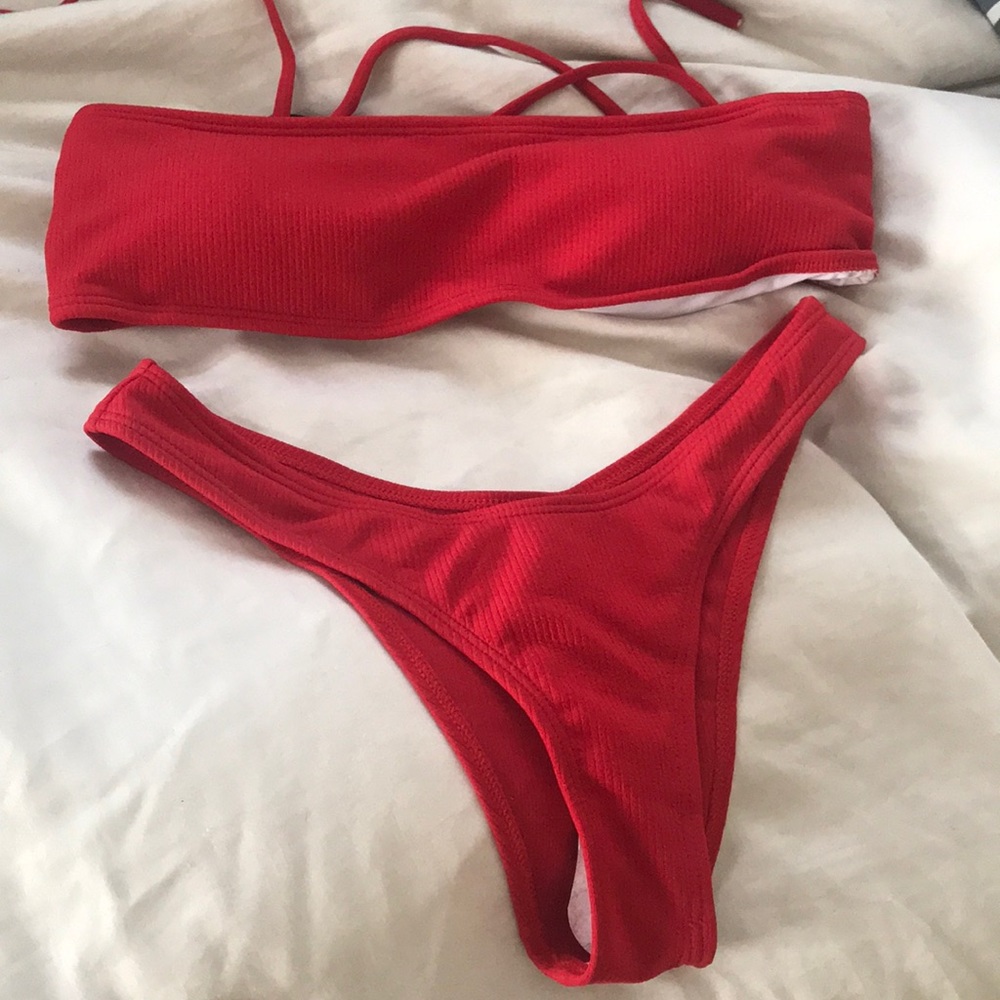 Red strapless zaful bikini